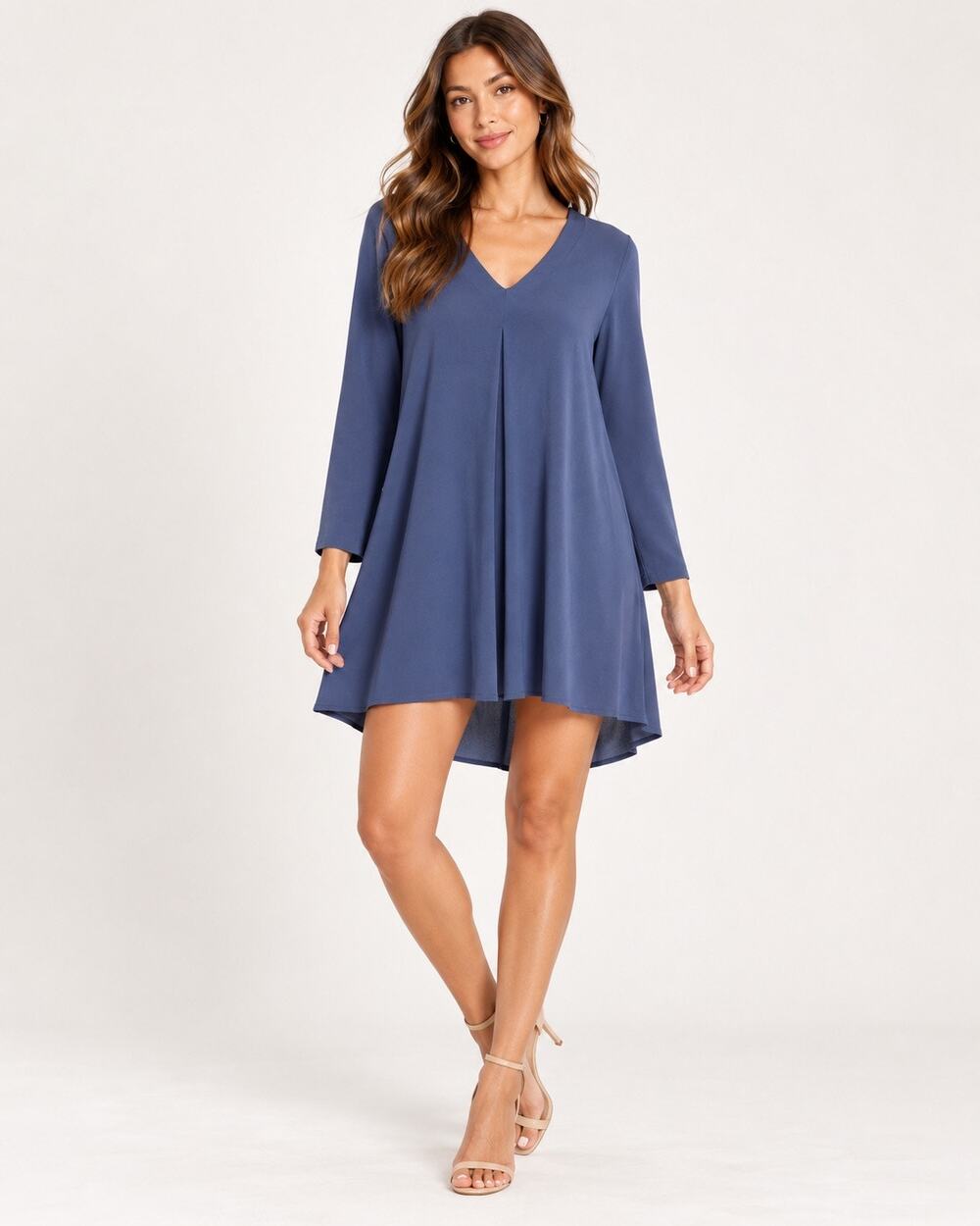 NWT ASTR The Label Navy Blue Shift Dress Women’s XS Long Sleeve V-Neck Mini